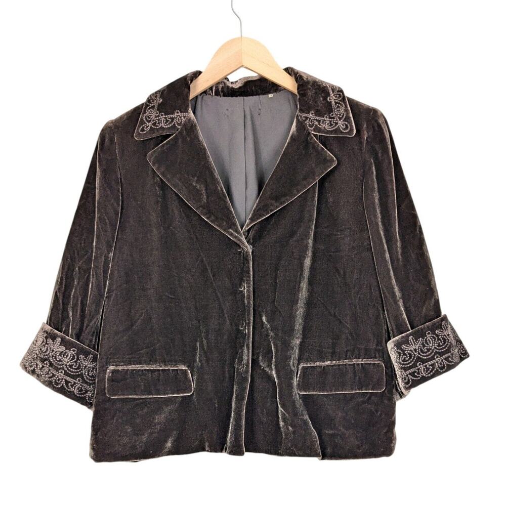 Tahari Black Velvet Blazer with Embroidered Details